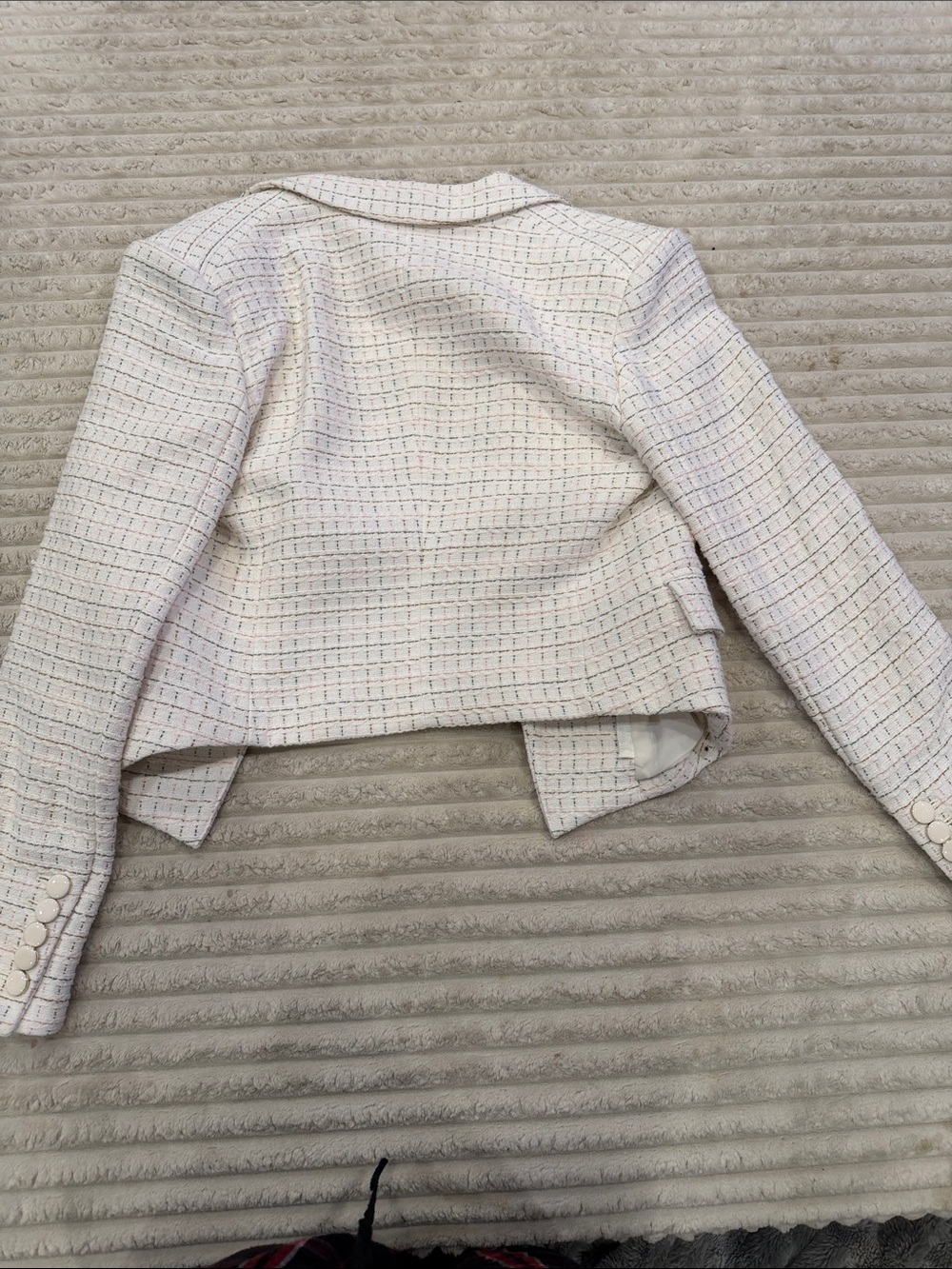 Veronica Beard Ivory Tweed Double-Breasted Blazer with Subtle Multicolor Thread - Picture 4 of 5